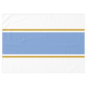 Fun 70s Light Blue Brown Racing Stripes On White Tablecloth