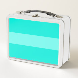Fun 70s Sporty Retro Wide Bright Aqua Mint Stripes Metal Lunch Box