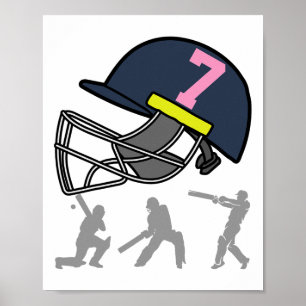 Fun 7th Birthday Cricket Player Boys Kids 7 Year O Poster