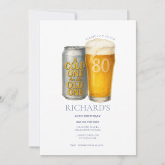 Fun 80th Birthday Cold One for the Old One Invitation