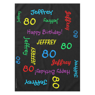 FUN 80th Birthday Party, Repeating Names Black Tablecloth