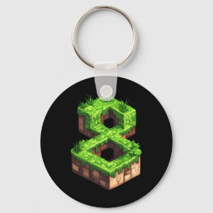 Fun 8th Birthday Number 8 Video Gamer Pixel Themed Key Ring