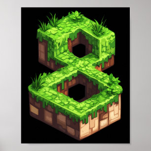 Fun 8th Birthday Number 8 Video Gamer Pixel Themed Poster