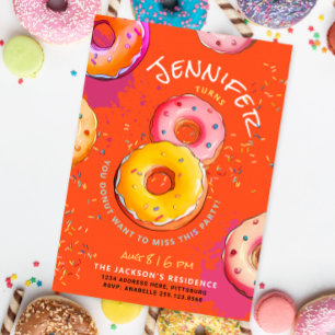 Fun 8th Orange Doughnut Sweet Sprinkles For Kids Invitation