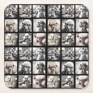 Fun 9 Photo Collage Pictures Square Paper Coaster