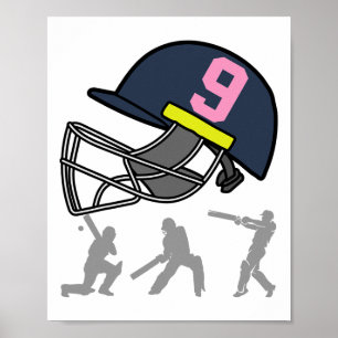 Fun 9th Birthday Cricket Player Boys Kids 9 Year O Poster