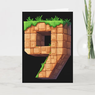 Fun 9th Birthday Number 9 Video Gamer Pixel Themed Card