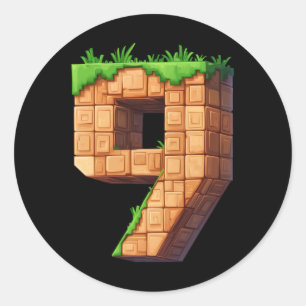 Fun 9th Birthday Number 9 Video Gamer Pixel Themed Classic Round Sticker