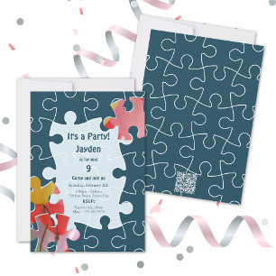 Fun 9th Birthday Puzzle Themed Party Invite Card