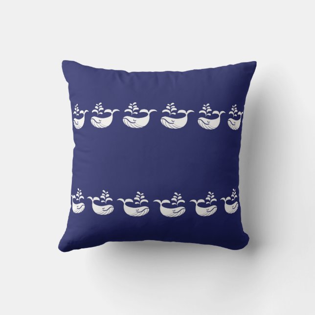 Fun aand Whimsical White Whale Pattern Pillow (Back)