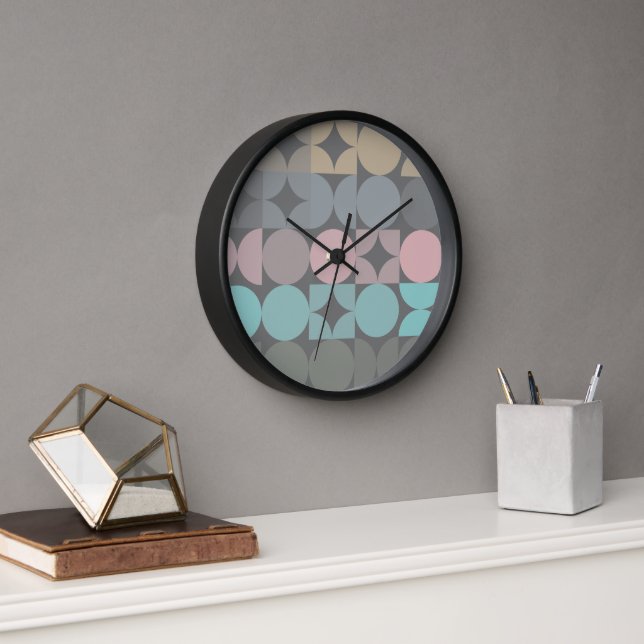 Fun Abstract Circles Squares Popart Pattern Clock (Office)