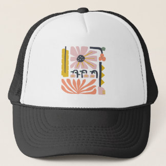 Fun abstract flower garden peach and pink trucker hat