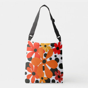 Fun, abstract flowers in orange & black bag. crossbody bag