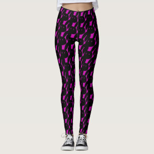 Fun Abstract Geometric Black Magenta Bunny Pattern Leggings