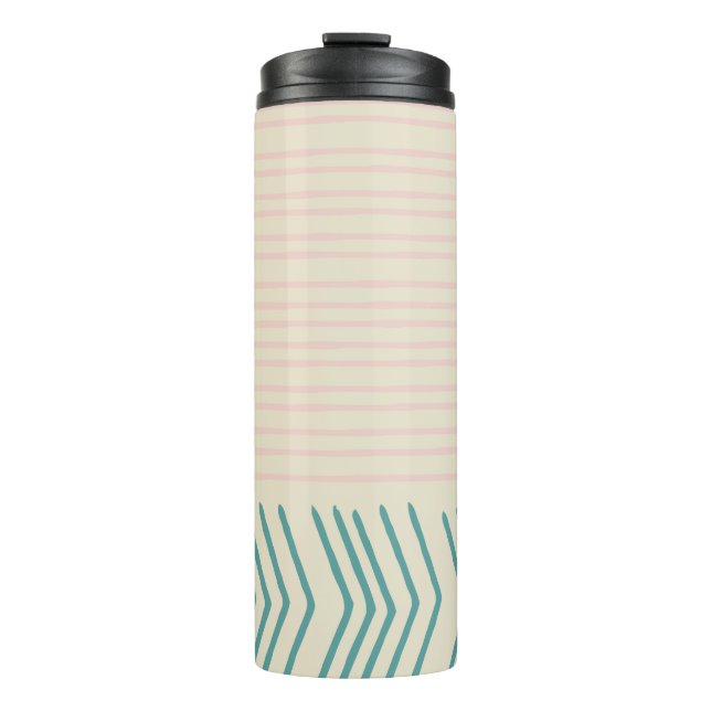 Fun Abstract Line Drawing in Teal and Pastel Pink Thermal Tumbler (Front)