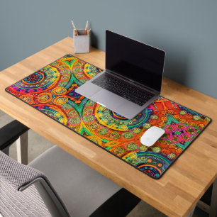 Fun Abstract Pattern Modern Rainbow Coloured Swirl Desk Mat