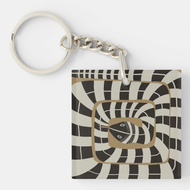 Fun Abstract Striped Snake in Brown Neutral Tones Key Ring (Front)