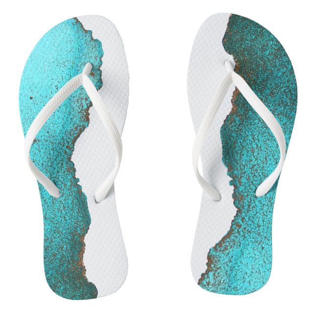 Fun Abstract Teal Black and White Jandals (Footbed)