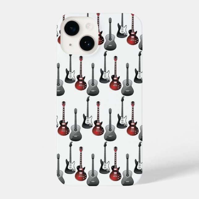 Fun Acoustic Electric Guitars Music Pattern Design iPhone Case (Back)