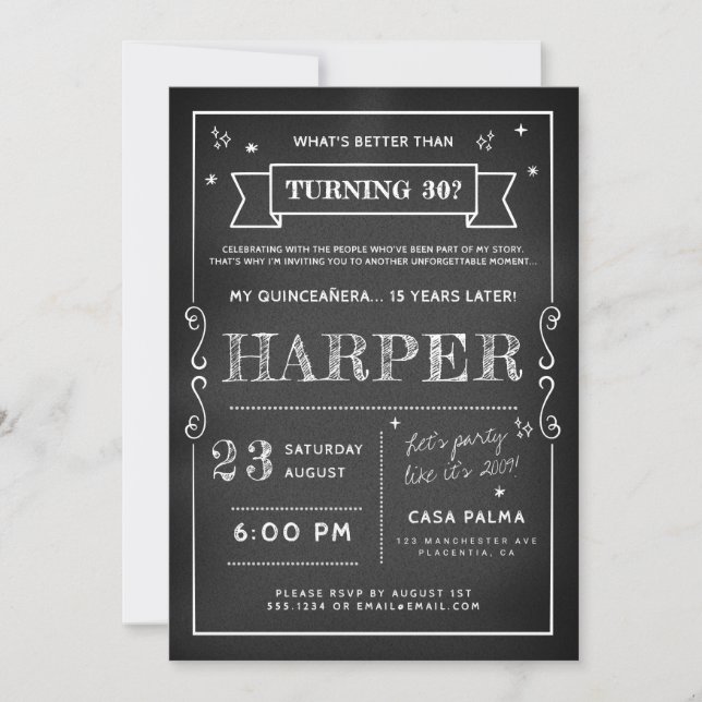 Fun Adult 30th Birthday Chalkboard  Invitation (Front)
