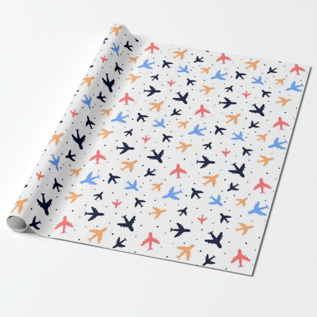 Fun Aeroplane Travel Pattern Colourful Jets Wrapping Paper (Unrolled)
