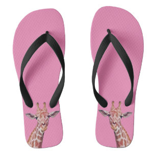 Fun African Giraffe Watercolor on Pink Jandals