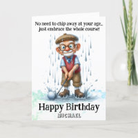 *~* Fun Age Senior AP94 Golf Rain Birthday Card