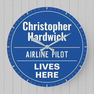 Fun Airline Pilot Wall Plaque Style Large Clock