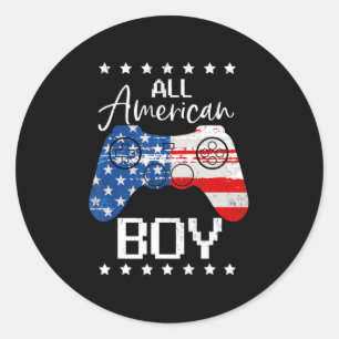 Fun All American Boys 4th July  Son Video Game USA Classic Round Sticker