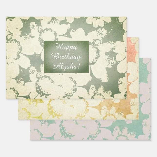 Fun All Occasion Floral Wrapping Custom Template Paper Sheet (Set)
