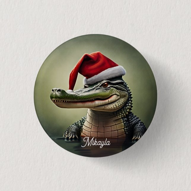 Fun Alligator in Santa Hat  3 Cm Round Badge (Front)