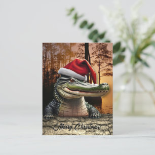 Fun Alligator in Santa Hat  Postcard