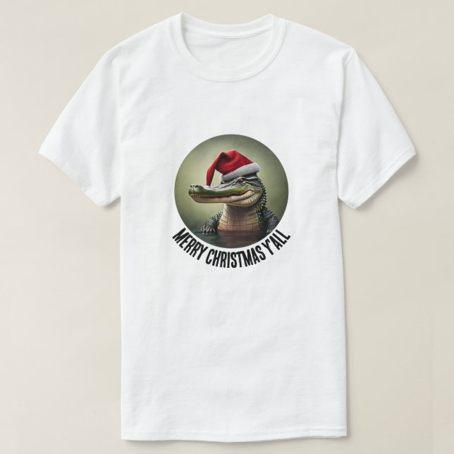 Fun Alligator in Santa Hat   T-Shirt (Design Front)