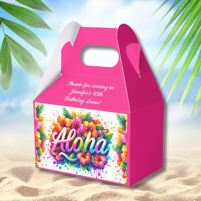Fun Aloha Tropical Birthday Luau Pink Favour Box (Creator Uploaded)