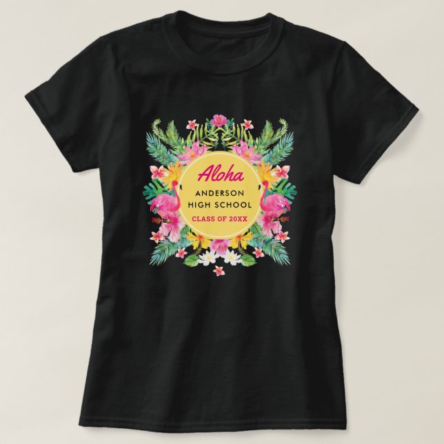 Fun Aloha Tropical Flamingo Graduation Luau  T-Shirt (Design Front)