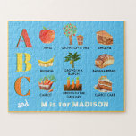 Fun Alphabet ABC's Personalised Name Jigsaw Puzzle<br><div class="desc">Fun educational puzzle for the family -- learn ABC's and learn something about veggie's -- how they grow and what they can become in our daily lives. And it is personalised with a first name. Any design questions or special requests, just send a chat or an email to charmdesignstudio@rcn.com and...</div>