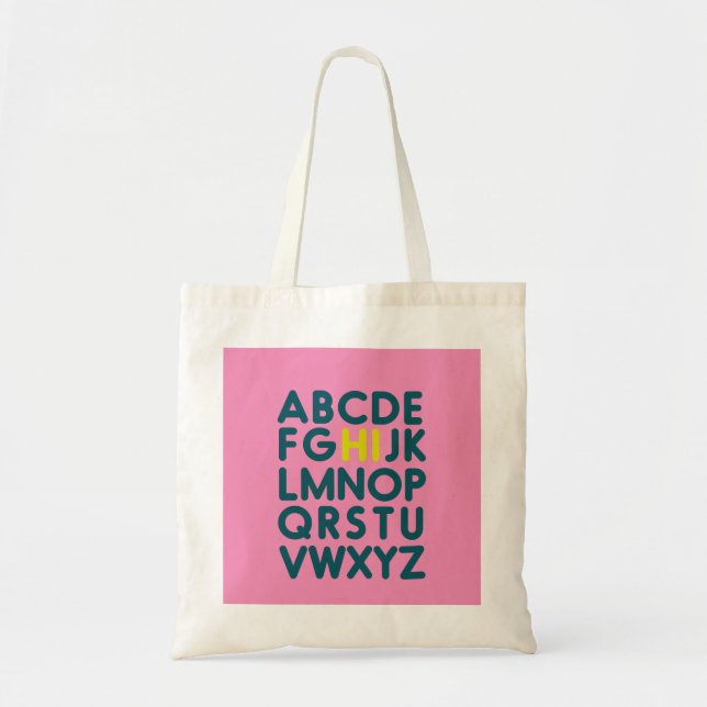 Fun Alphabet Typography in Pink Tote Bag (Front)