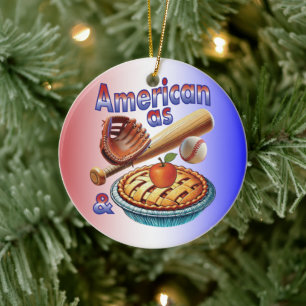 Fun American as Baseball & Apple Pie Ceramic Tree Decoration