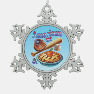 Fun American as Baseball & Apple Pie Snowflake Pewter Christmas Ornament