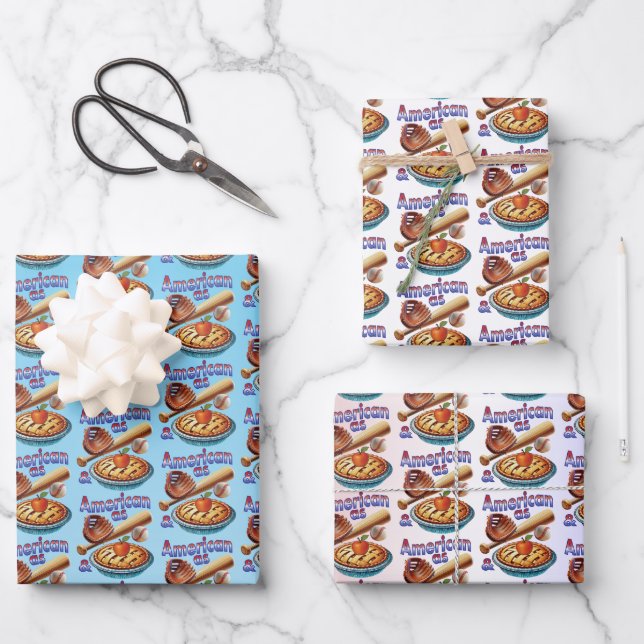 Fun American as Baseball & Apple Pie  Wrapping Paper Sheet (Front)