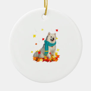 Fun American Eskimo Thanksgiving Autumn Dog Lover Ceramic Tree Decoration