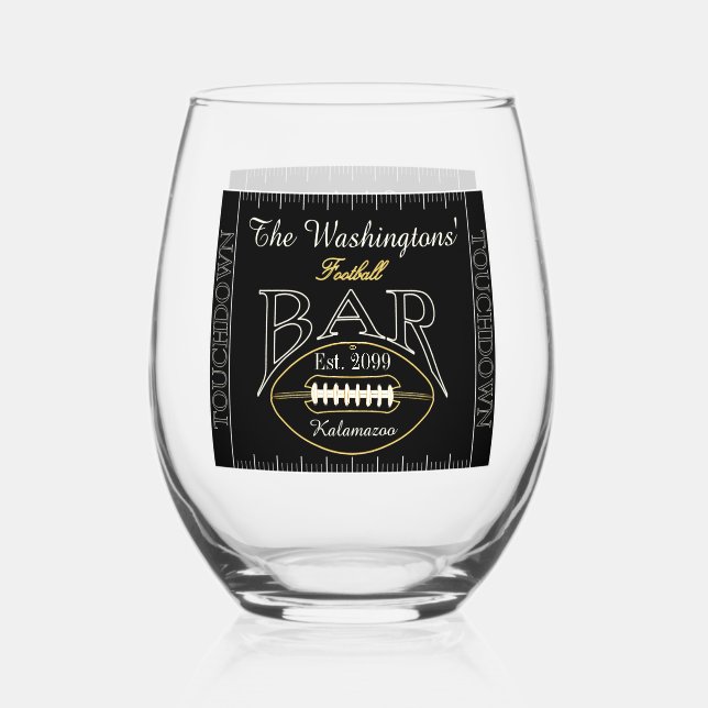 Fun American Football Bar Drinkware Cocktail Stemless Wine Glass (Front)
