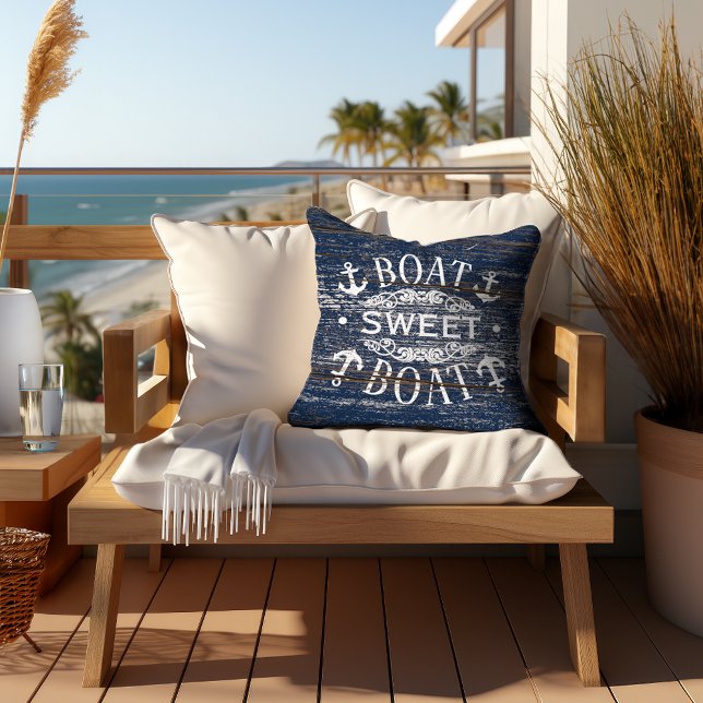 Fun Anchors And Classic Boat Sweet Boat Quote Cushion (Creator Uploaded)