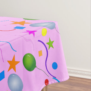 Fun and Colourful Balloons and Stars on PINK Tablecloth