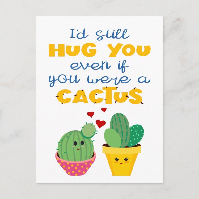 Fun and colourful cartoon Cactus in love Valentine Postcard (Front)