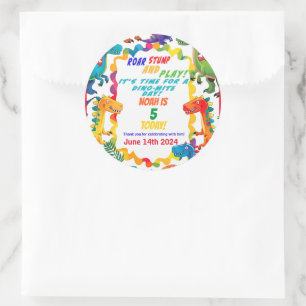 Fun and Colourful  Dinosaur Birthday Party Classic Round Sticker