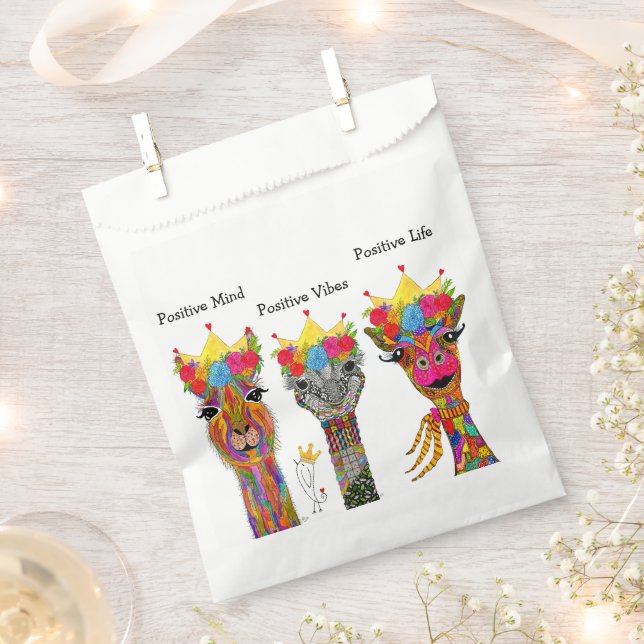 Fun and Colourful Llama, Giraffe, Ostrich Favour B Favour Bags (Clipped)