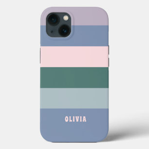Fun and Colourful Pastel Stripes with your Name iPhone 13 Case