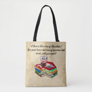 Fun and cute Bookworm Book lovers Tote Bag