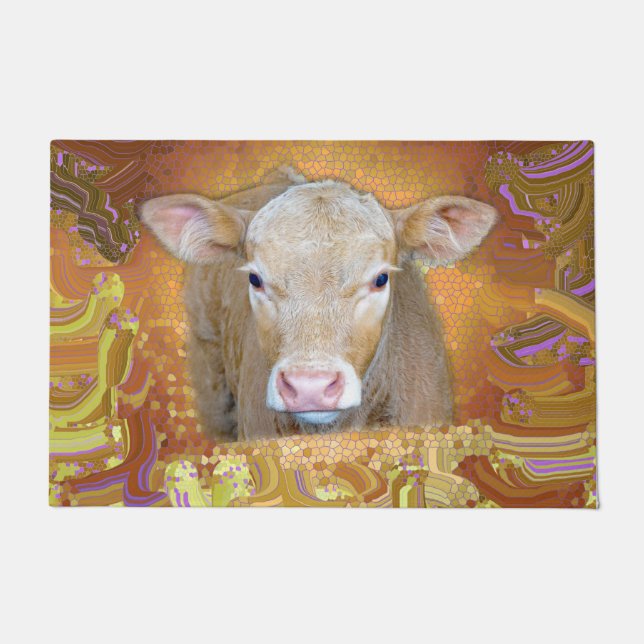 Fun and cute little calf with big eyes doormat (Front)